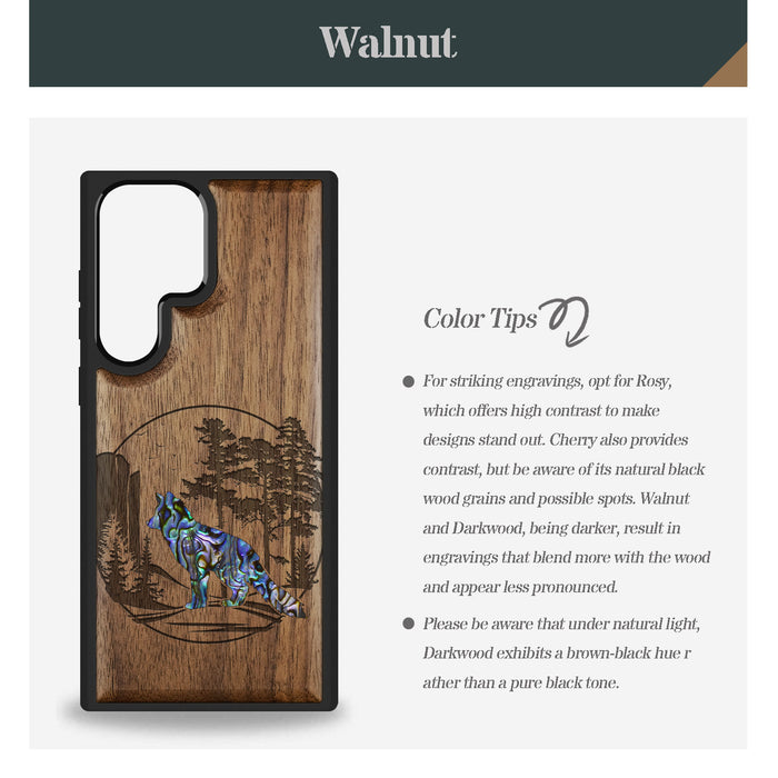The Enchanting Fox, Hand-Inlaid Wood & Mother of Pearl Case - Artisanal Cover for Samsung Galaxy