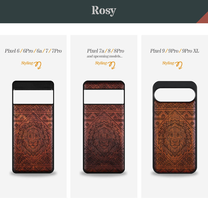 The Filigree Lion, Classic Engraved Wood & TPU Case - Artisanal Cover for Google Pixel