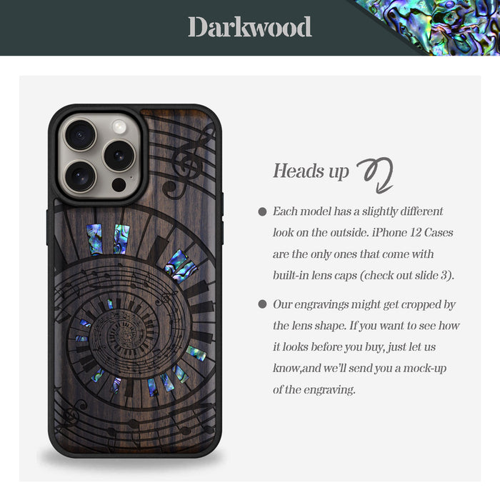 A Spiral Symphony, Hand-Inlaid Wood & Mother of Pearl Case - Artisanal Cover for Apple iPhone