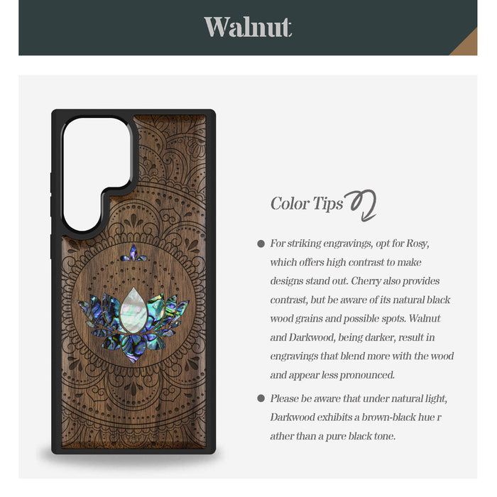 Lotus Mandala Essence, Hand-Inlaid Wood & Mother of Pearl Case - Artisanal Cover for Samsung Galaxy