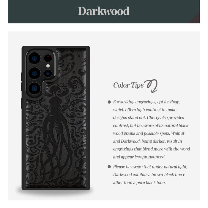 The Octopus's Nocturne, Classic Engraved Wood & TPU Case - Artisanal Cover for Samsung Galaxy