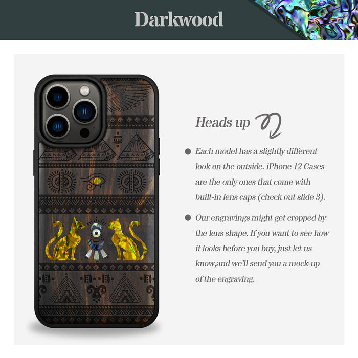 The Symbols of Egypt, Hand-Inlaid Wood & Mother of Pearl Case - Artisanal Cover for Apple iPhone