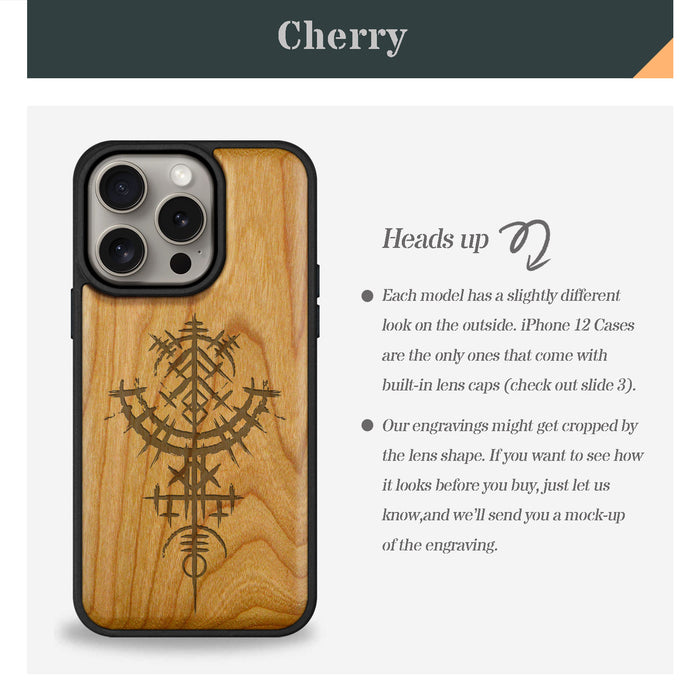 Vegvísir, Classic Engraved Wood & TPU Case - Artisanal Cover for Apple iPhone