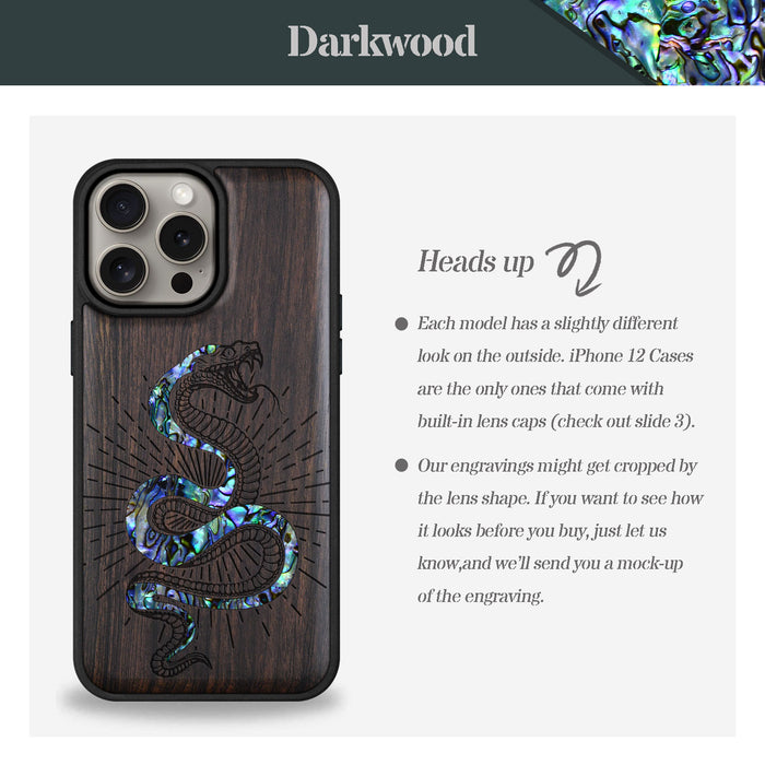 Viper's Coil, Hand-Inlaid Wood & Mother of Pearl Case - Artisanal Cover for Apple iPhone