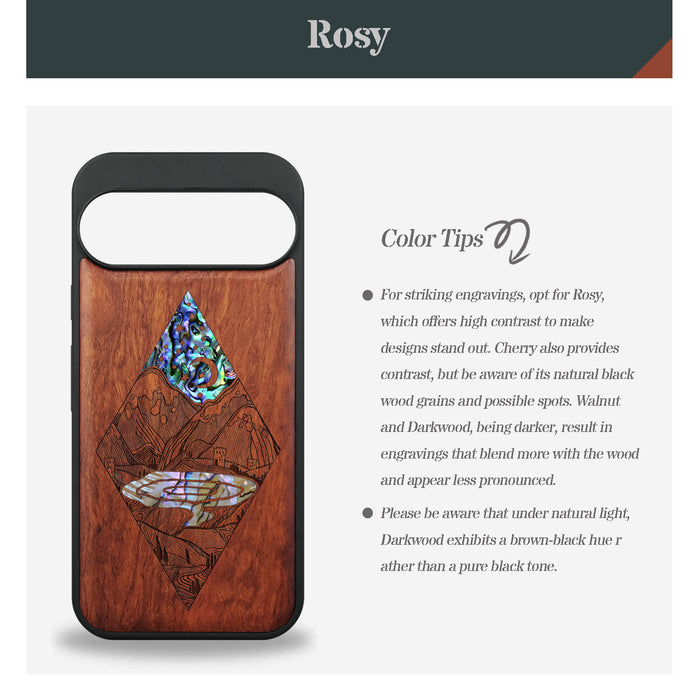 A Glimpse into the Starlit Wilderness, Hand-Inlaid Wood & Mother of Pearl Case - Artisanal Cover for Google Pixel