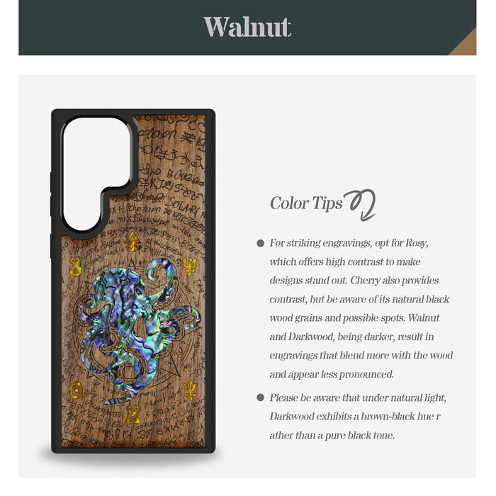 Celestial Cephalopod, Hand-Inlaid Wood & Mother of Pearl Case - Artisanal Cover for Samsung Galaxy