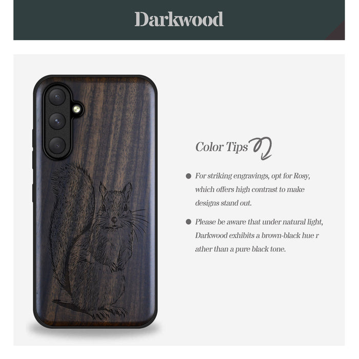 The Squirrel Sketch, Classic Engraved Wood & TPU Case - Artisanal Cover for Samsung Galaxy