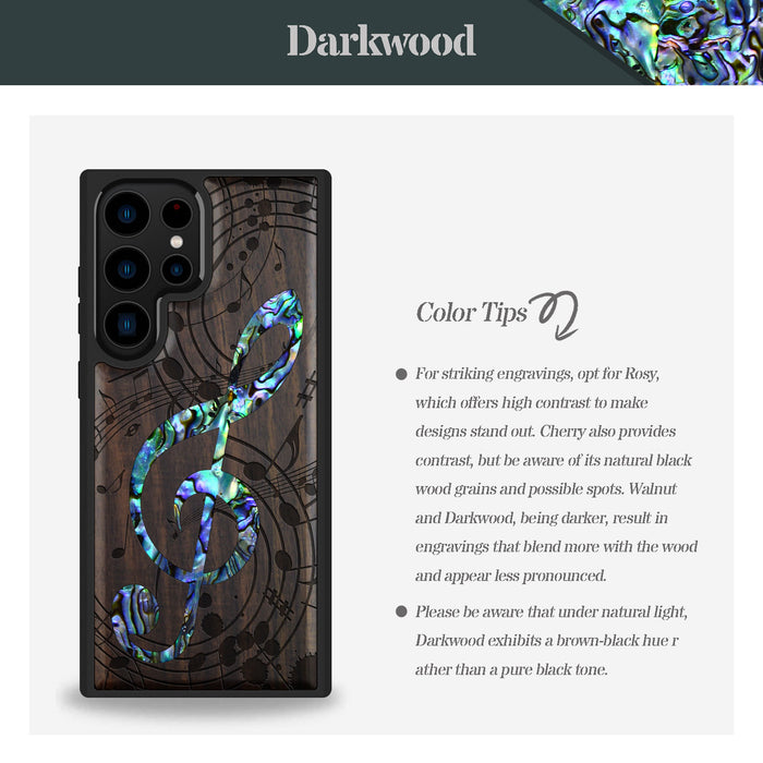 The Grand Clef and Musical Notes, Hand-Inlaid Wood & Mother of Pearl Case - Artisanal Cover for Samsung Galaxy