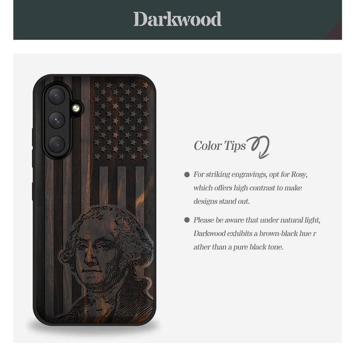 George Washington's Portrait Amidst Stars and Stripes, Classic Engraved Wood & TPU Case - Artisanal Cover for Samsung Galaxy