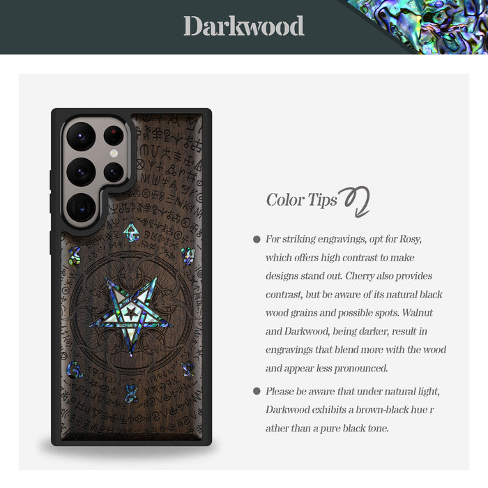 Whisper of the Abyss, Hand-Inlaid Wood & Mother of Pearl Case - Artisanal Cover for Samsung Galaxy