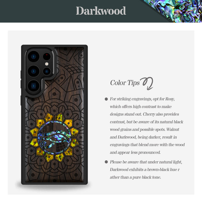 Eternal Horus Mandala, Hand-Inlaid Wood & Mother of Pearl Case - Artisanal Cover for Samsung Galaxy