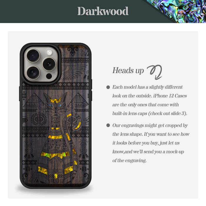 Eternal Watcher, Hand-Inlaid Wood & Mother of Pearl Case - Artisanal Cover for Apple iPhone