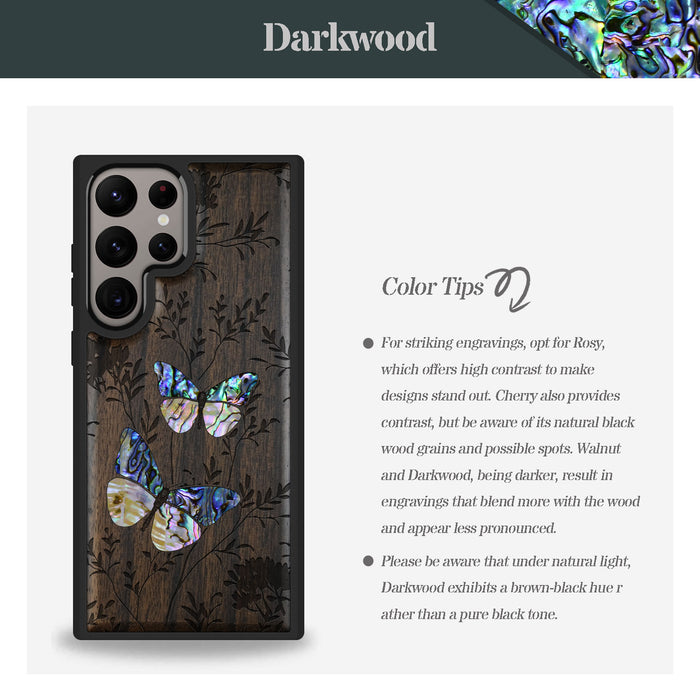 A Dance of Nature, Hand-Inlaid Wood & Mother of Pearl Case - Artisanal Cover for Samsung Galaxy