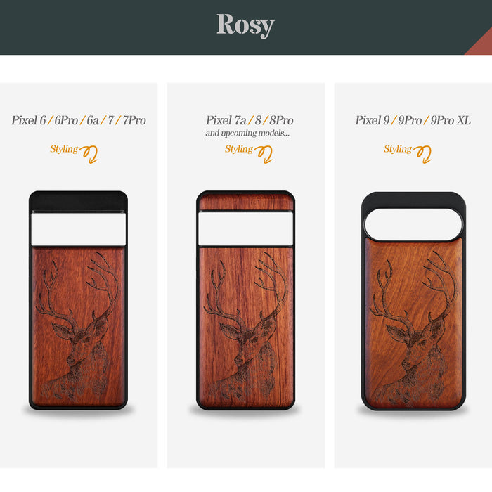 The Half-Length Deer Linework Art, Classic Engraved Wood & TPU Case - Artisanal Cover for Google Pixel