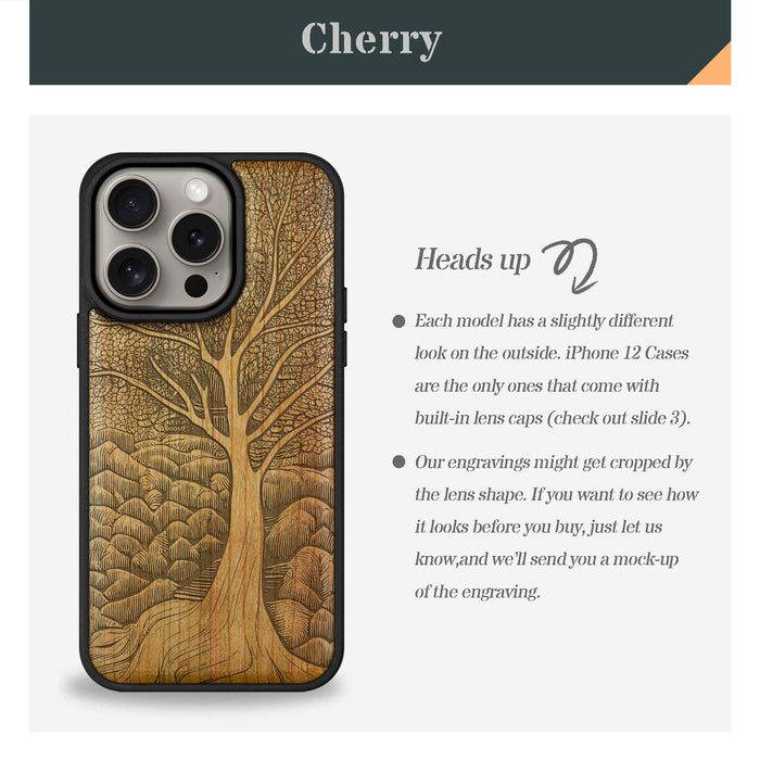 The Lino Print Tree, Classic Engraved Wood & TPU Case - Artisanal Cover for Apple iPhone