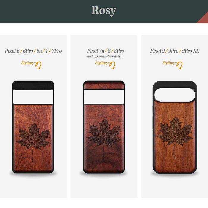 Intricate Maple Leaf Sketch, Classic Engraved Wood & TPU Case - Artisanal Cover for Google Pixel