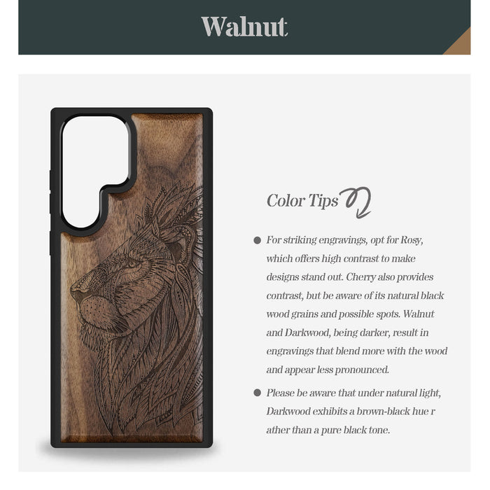 Lion Majesty Classic Engraved Wood & TPU Case Samsung Galaxy Artisanal Case View