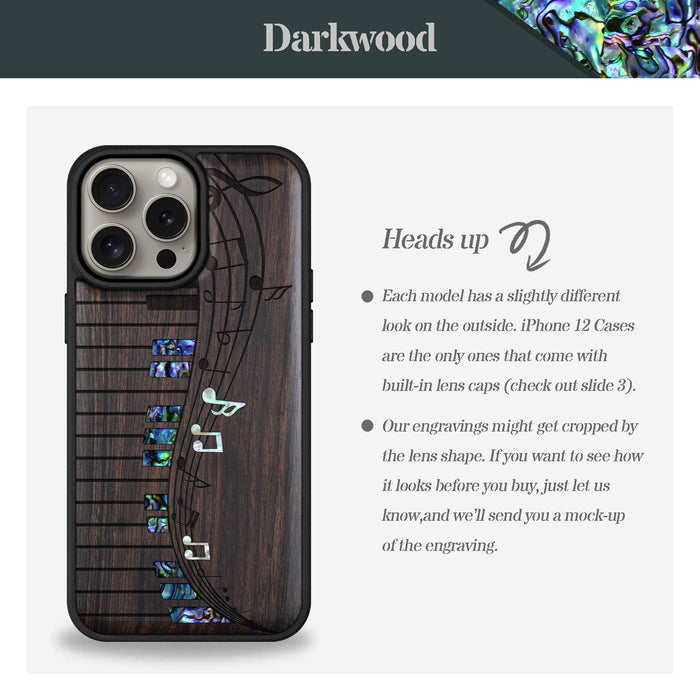 Melodic Waves, Hand-Inlaid Wood & Mother of Pearl Case - Artisanal Cover for Apple iPhone