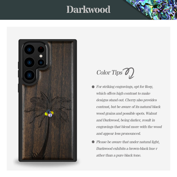 The Palm Tree, Hand-Inlaid Wood & Mother of Pearl Case - Artisanal Cover for Samsung Galaxy