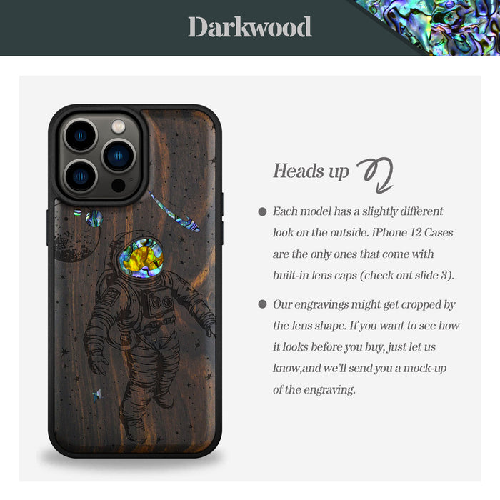 A Celestial Odyssey, Hand-Inlaid Wood & Mother of Pearl Case - Artisanal Cover for Apple iPhone