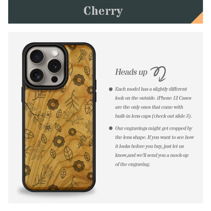 The Floral Continuum, Classic Engraved Wood & TPU Case - Artisanal Cover for Apple iPhone