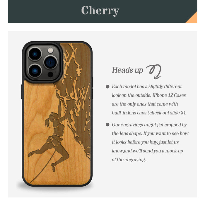 Woman Ascending the Cliff, Classic Engraved Wood & TPU Case - Artisanal Cover for Apple iPhone