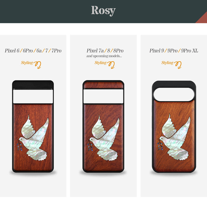 The Dove with Olive Branch, Hand-Inlaid Wood & Mother of Pearl Case - Artisanal Cover for Google Pixel