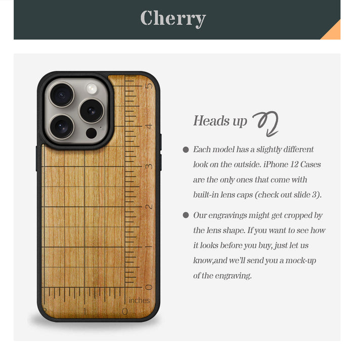 Measuring the Fine Details, Classic Engraved Wood & TPU Case - Artisanal Cover for Apple iPhone