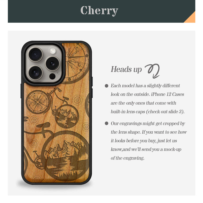Bicycle Adventure, Classic Engraved Wood & TPU Case - Artisanal Cover for Apple iPhone