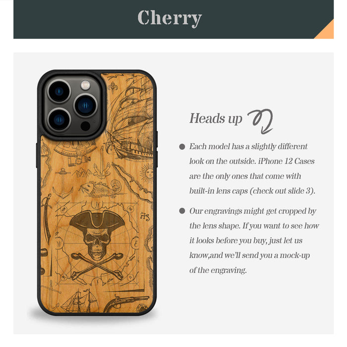 The Pirate's Legacy, Classic Engraved Wood & TPU Case - Artisanal Cover for Apple iPhone