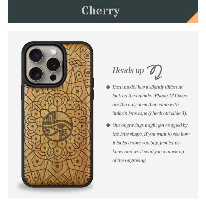 Mandala Eye of Horus, Classic Engraved Wood & TPU Case - Artisanal Cover for Apple iPhone