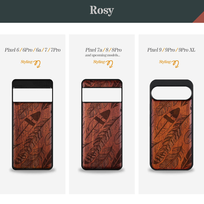 The Feathered Array, Classic Engraved Wood & TPU Case - Artisanal Cover for Google Pixel