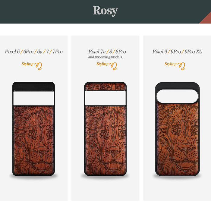 The Filigree Lion in Zentangle Style, Classic Engraved Wood & TPU Case - Artisanal Cover for Google Pixel