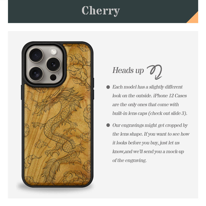 The Dragon's Ascent, Classic Engraved Wood & TPU Case - Artisanal Cover for Apple iPhone