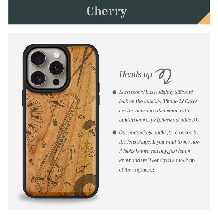 The Saxophone Serenade, Classic Engraved Wood & TPU Case - Artisanal Cover for Apple iPhone