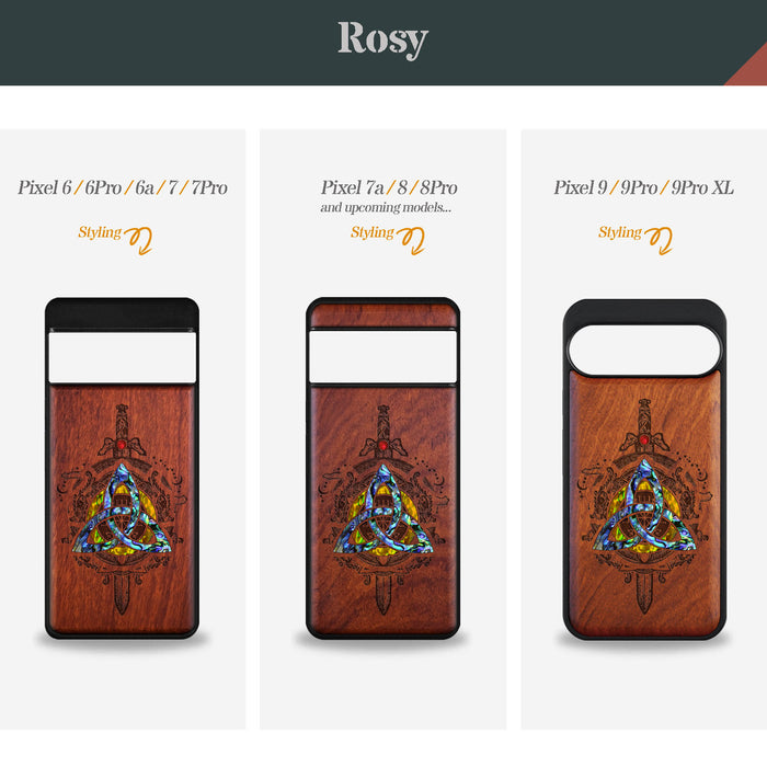 Norse Emblems, Hand-Inlaid Wood & Mother of Pearl Case - Artisanal Cover for Google Pixel