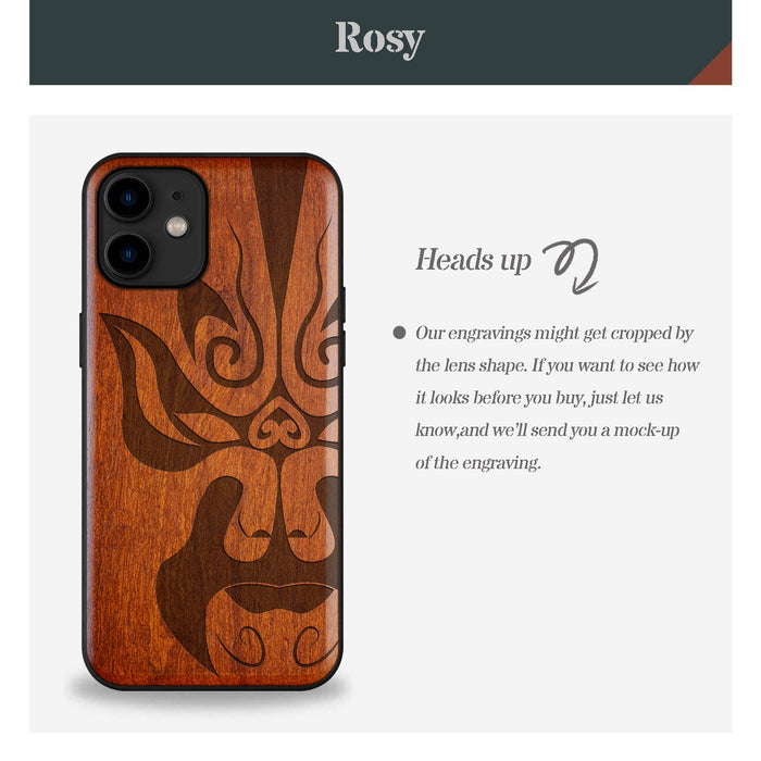 The Chinese Opera Mask, Classic Engraved Wood & TPU Case - Artisanal Cover for Apple iPhone