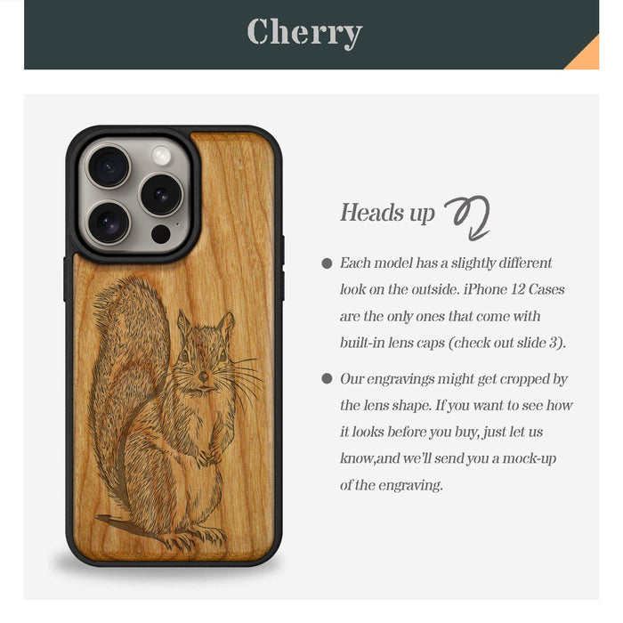 The Squirrel Sketch, Classic Engraved Wood & TPU Case - Artisanal Cover for Apple iPhone