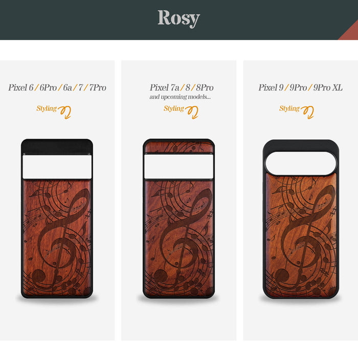 The Grand Clef and Musical Notes, Classic Engraved Wood & TPU Case - Artisanal Cover for Google Pixel