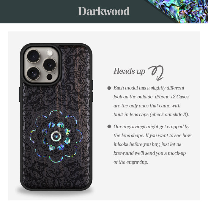 Ethereal Bloom Mandala, Hand-Inlaid Wood & Mother of Pearl Case - Artisanal Cover for Apple iPhone