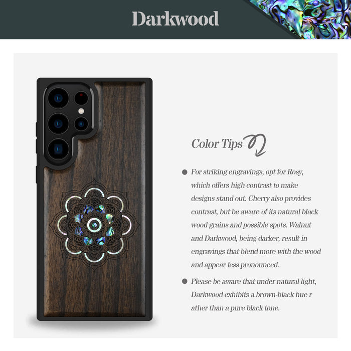 Mystic Floral Harmony, Hand-Inlaid Wood & Mother of Pearl Case - Artisanal Cover for Samsung Galaxy