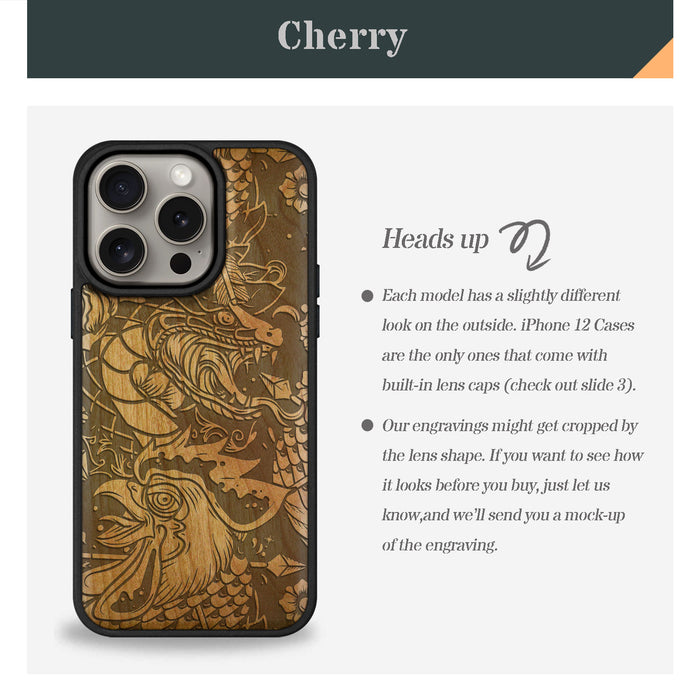 Fierce Mythical Clas, Classic Engraved Wood & TPU Case - Artisanal Cover for Apple iPhone