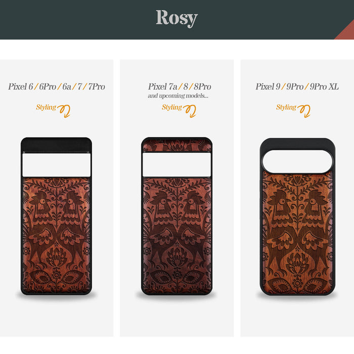 Polish Folk Art with Roosters and Florals, Classic Engraved Wood & TPU Case - Artisanal Cover for Google Pixel