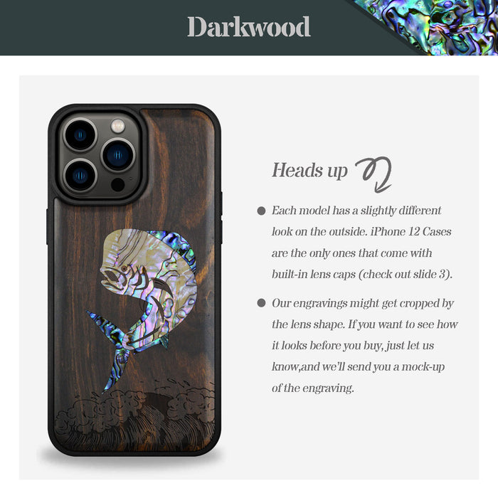 The Majestic Mahi-Mahi, Hand-Inlaid Wood & Mother of Pearl Case - Artisanal Cover for Apple iPhone