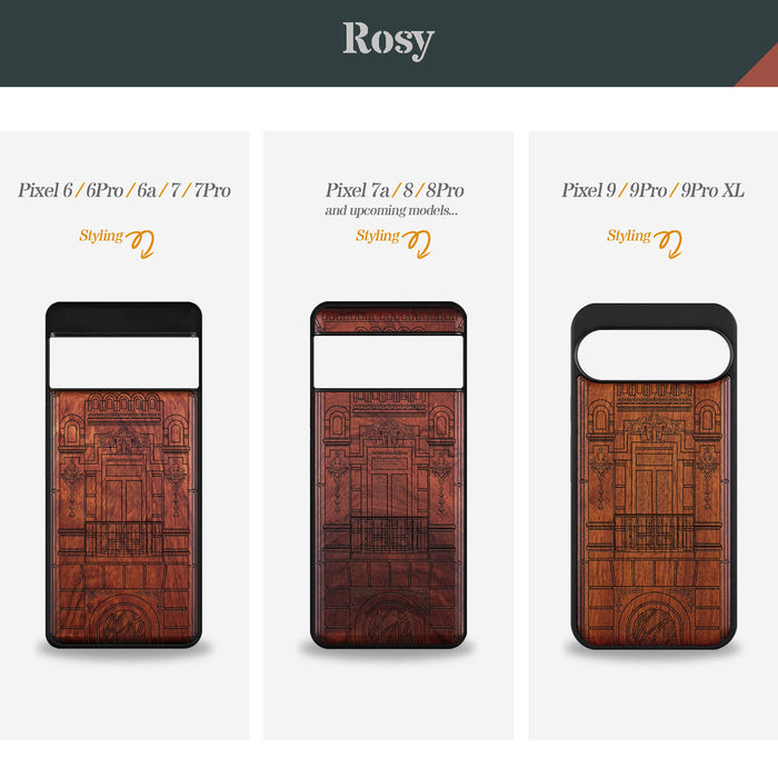 A Three-Storey House Portrait, Classic Engraved Wood & TPU Case - Artisanal Cover for Google Pixel