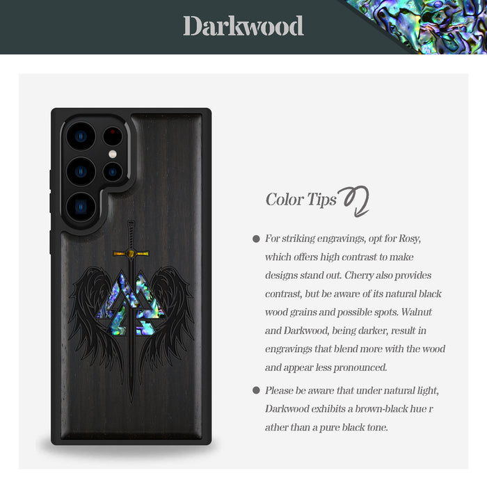 Wings of Valor Essence, Hand-Inlaid Wood & Mother of Pearl Case - Artisanal Cover for Samsung Galaxy