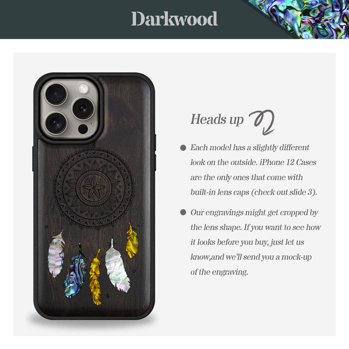 Dreamcatcher's Embrace, Hand-Inlaid Wood & Mother of Pearl Case - Artisanal Cover for Apple iPhone