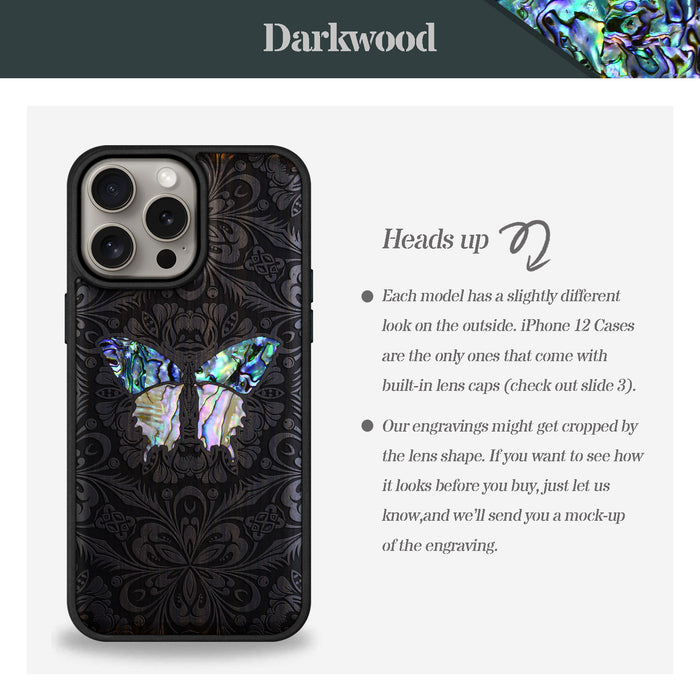 Baroque Butterfly, Hand-Inlaid Wood & Mother of Pearl Case - Artisanal Cover for Apple iPhone