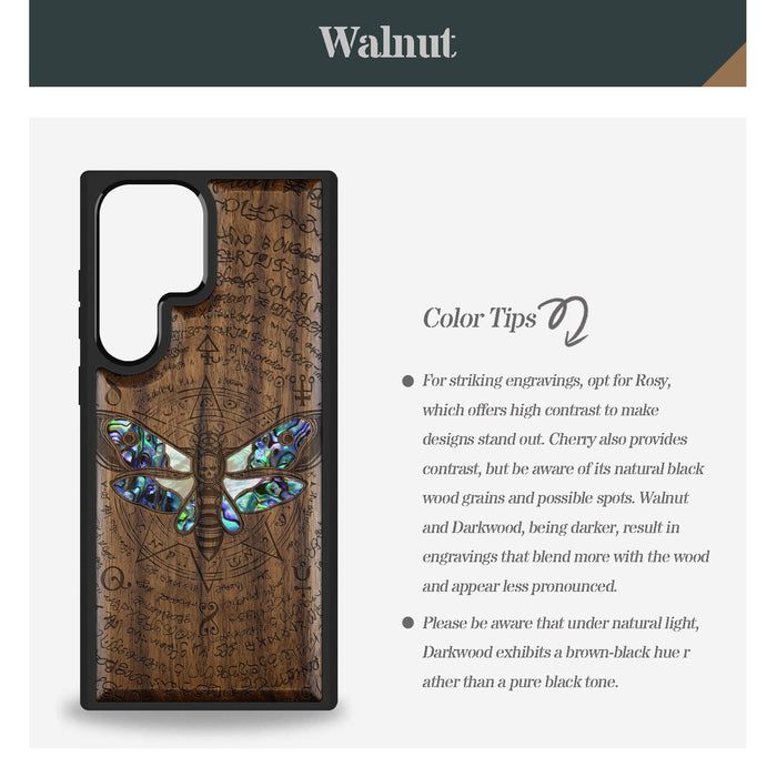 The Death Moth and Octagonal Star Hand-Inlaid Wood & Mother of Pearl Case Samsung Galaxy Artisanal Case View