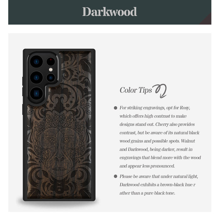 The Leafy Visage, Classic Engraved Wood & TPU Case - Artisanal Cover for Samsung Galaxy